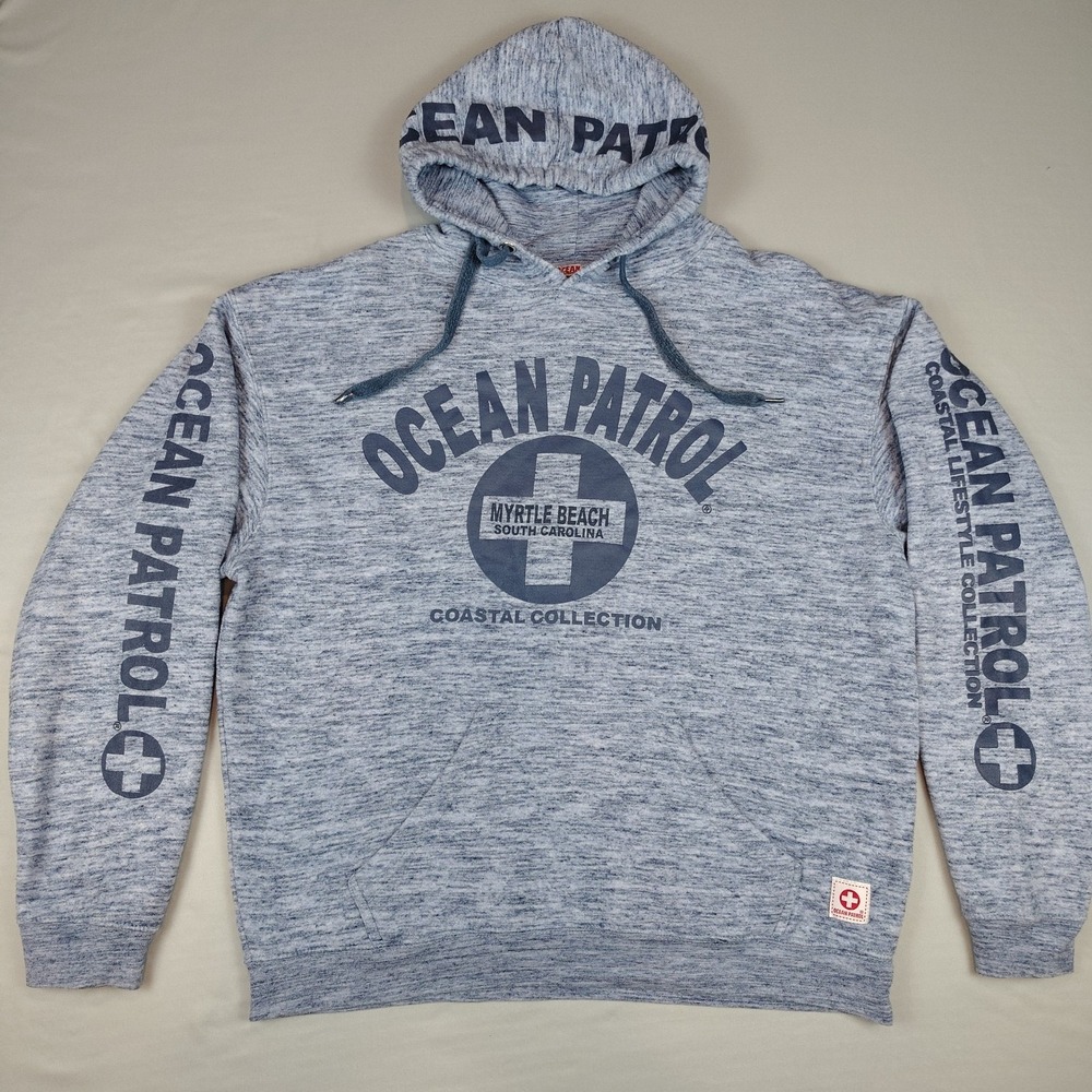 Ocean Patrol Hooded Sweatshirt Men's L Gray Hoodie Pullover Myrle Beach Coastal